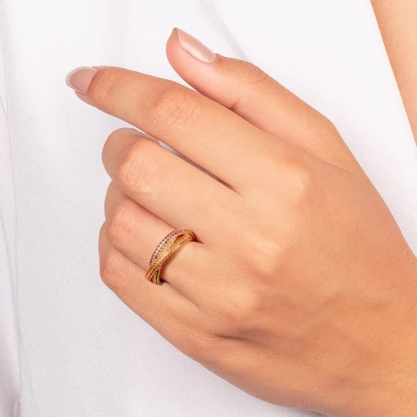 Anel Entrelaçado Colorido Cravejado Confeccionado em Banho de Ouro Amarelo 18k(2)