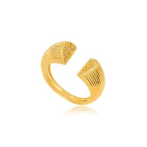 DETALHES DO PRODUTO Anel Pontas Confeccionado em Banho de Ouro Amarelo de 18K, com Cravação em Zircônias no Cristal. Anel Largura: 1,0 cm Altura: 0,4 cm Ajustável para todos os tamanhos.