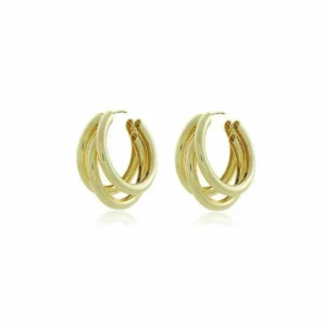 Detalhes do produto Brinco Argola Três Fileiras Confeccionado em Banho de Ouro Amarelo 18K Brinco Altura: 2,33cm Largura: 1cm Espessura: 0,3cm