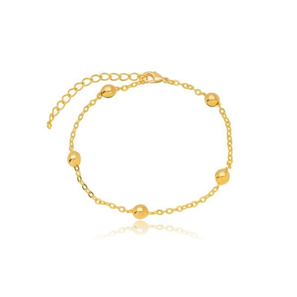 Detalhes do produto Pulseira Bolas Confeccionado em Banho de Ouro Amarelo 18K. Pulseira Comprimento: 21,5cm com extensor Fecho: Lagosta Espessura – 0,5cm