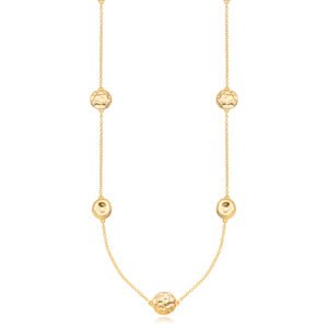 Detalhes do produto Colar Círculos Maquinetados Confeccionado em Banho de Ouro Amarelo 18K. Colar Comprimento: 90cm com extensor Fecho: Lagosta Largura – 1,3