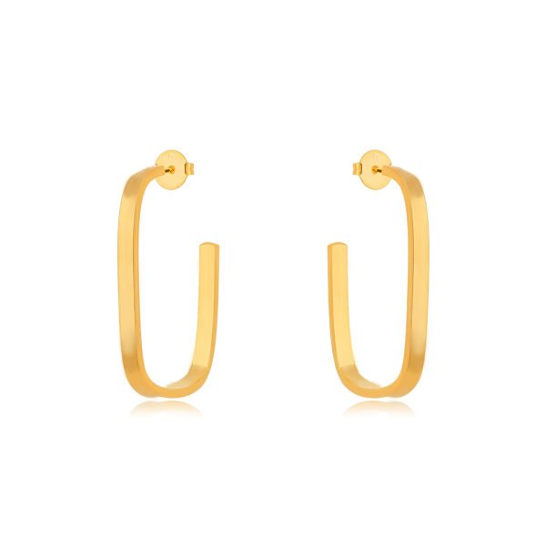 Detalhes do produto Brinco Argola Retangular Lisa Confeccionado em Banho de Ouro Amarelo 18K. Brinco Altura: 4,8cm Largura: 3,6cm Espessura: 4mm