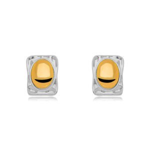 Brinco Quadrado Detalhado Bicolor Confeccionado em Banho de Ouro Amarelo 18K Brinco Altura: 1,9cm Largura: 1,4cm Espessura: 0,3cm