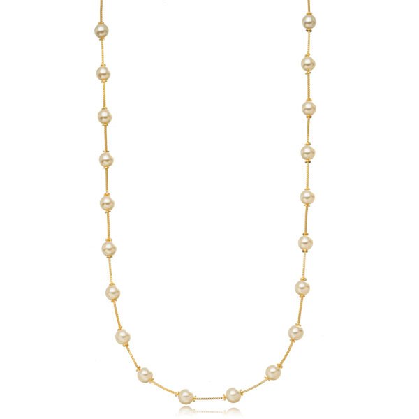 Colar Pérolas Lisa Confeccionado em Banho de Ouro Amarelo 18K.