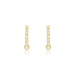 Brinco Riveira e Cristal Confeccionado em Banho de Ouro Amarelo 18K e Ródio Branco. Brinco Altura: 2,2cm Largura: 0,5cm