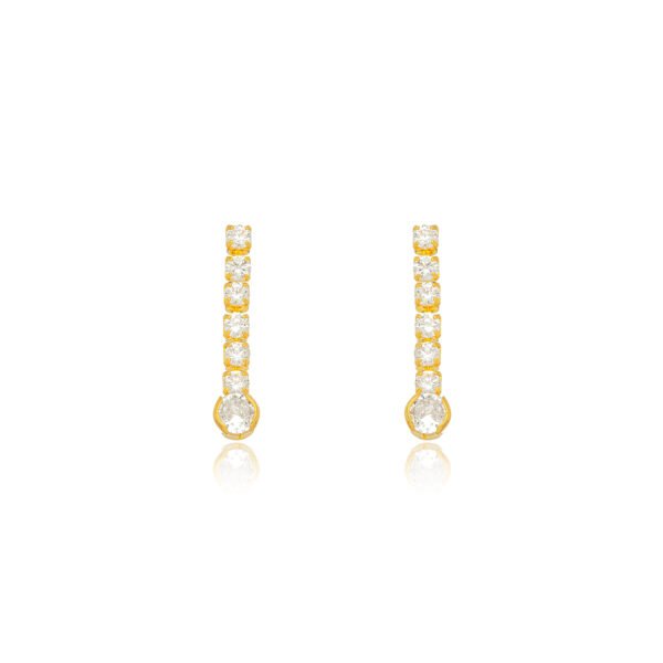 Brinco Riveira e Cristal Confeccionado em Banho de Ouro Amarelo 18K e Ródio Branco. Brinco Altura: 2,2cm Largura: 0,5cm