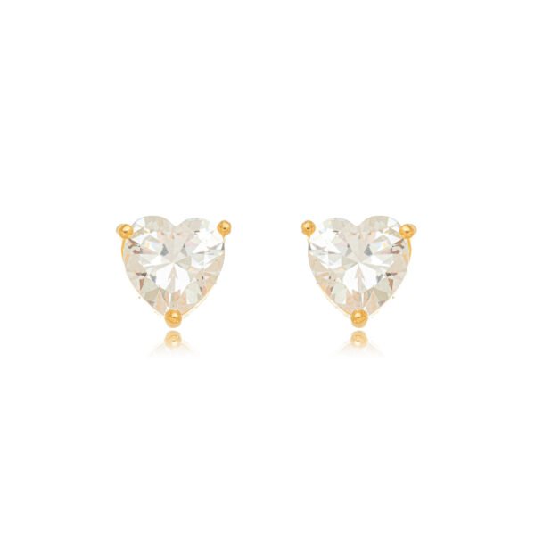 Brinco Coração Cristal Confeccionado em Banho de Ouro Amarelo 18K. Brinco Altura: 1,9cm Largura: 9cm