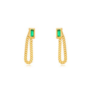 Brinco Ear Jacket Corrente Esmeralda Confeccionado em Banho de Ouro 18k. Brinco Altura: 8,9cm Largura: 7mm Peso: 7