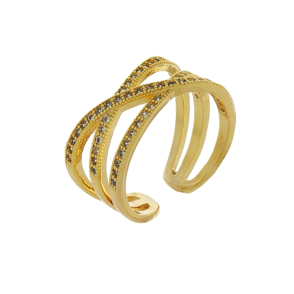 Detalhes do produto Anel Cravejado com Zircõnias Confeccionado em Banho de Ouro Amarelo 18k. Comprimento: 1 cm Largura: 0,2cm Altura: 0,1cm Pedra: Zircônia Anel Ajustável