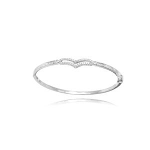 Bracelete banhado em Ródio Branco, com detalhe em Coração Cravejado com Zircônias no Cristal. Bracelete Comprimento: 6 cm Altura: 5,5 cm Largura: 1 cm