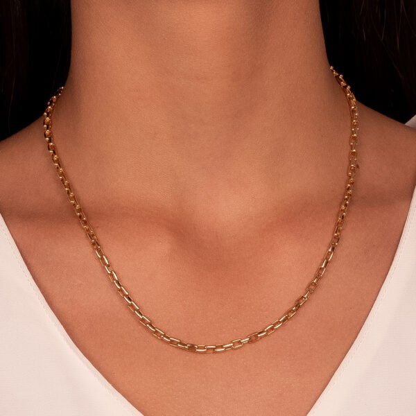 Colar Elos Lisos Confeccionado em Banho de Ouro Amarelo de 18K. Colar Comprimento: 55cm com extensor Fecho: Lagosta