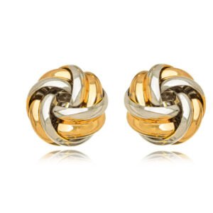 Detalhes do produto Brinco Bicolor em Formato de Nó com Banho de Ouro Amarelo 18K e Ródio Branco. Brinco Altura: 1,5cm Largura: 1cm