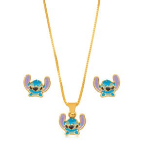 Esse modelinho de Conjunto é LIN-DO! Traz consigo delicadeza e muito charme em sua composição. Perfeito para compor looks com detalhes graciosos e encantadores! Colar infantil composto por um pingente do personagem Sticth amado por todas as criancas, tornando o visual maravilhoso.