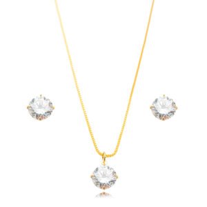 Descubra a beleza atemporal do Conjunto de Colar e Brincos Ponto de Luz Com Banho em Ouro 18k. Este conjunto encantador apresenta um design simples e elegante, com pontos de luz brilhantes que capturam a luz de forma deslumbrante. O acabamento com Banho em Banho em Ouro 18k, adiciona um toque de luxo, tornando este conjunto perfeito para qualquer ocasião. Seja para uso diário ou para uma ocasião especial, este conjunto irradia elegância e sofisticação.