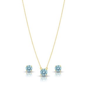 Descubra a beleza atemporal do Conjunto de Colar e Brincos Ponto de Luz Aqua MarinhaCom Banho em Ouro 18k. Este conjunto encantador apresenta um design simples e elegante, com pontos de luz brilhantes que capturam a luz de forma deslumbrante. O acabamento com Banho em Banho em Ouro 18k, adiciona um toque de luxo, tornando este conjunto perfeito para qualquer ocasião. Seja para uso diário ou para uma ocasião especial, este conjunto irradia elegância e sofisticação.